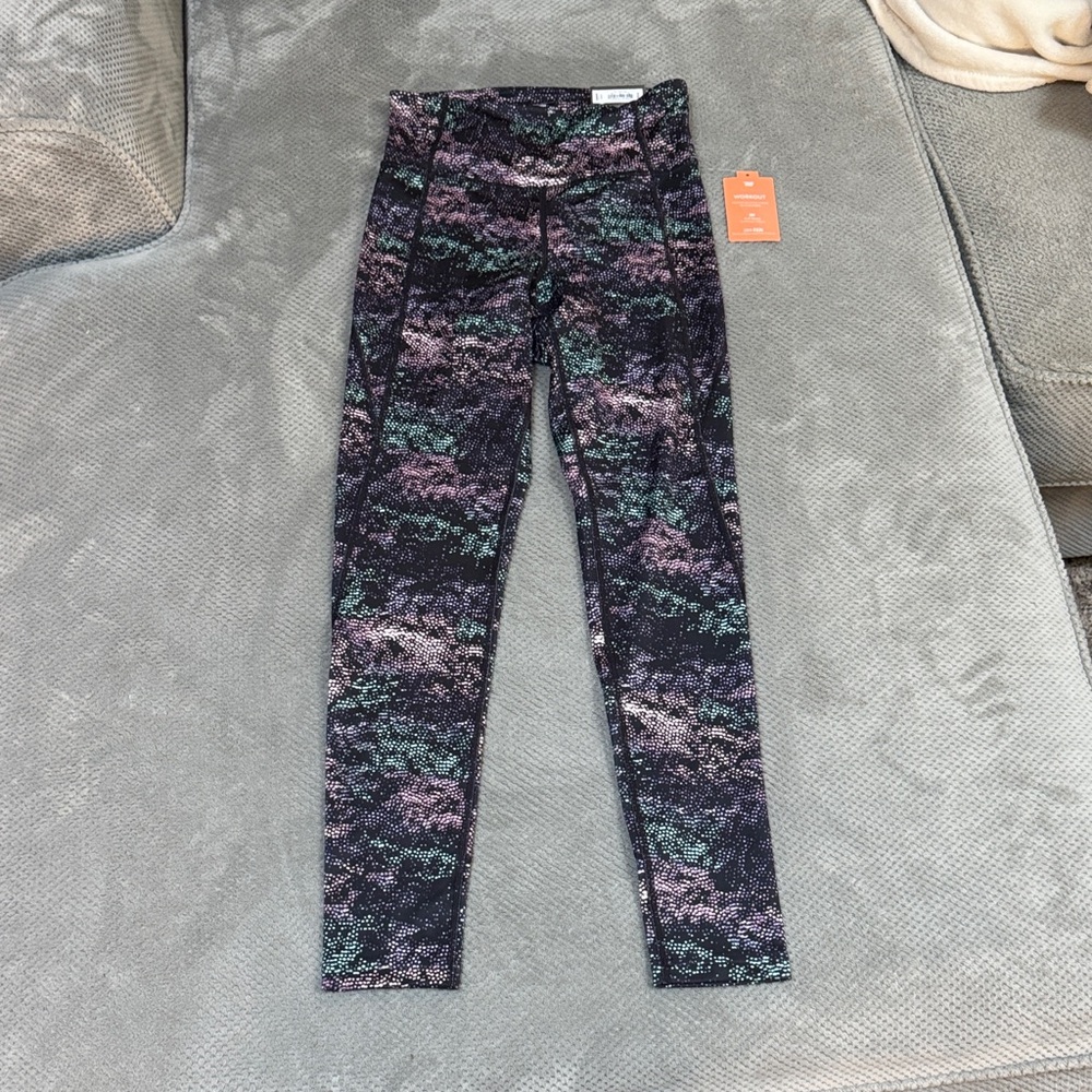 Tek Gear Black Leggings with Pink and Green Dots